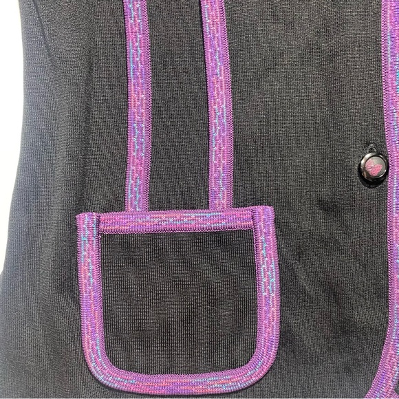 Exclusively Misook Petite Black With Pink/Purple Trim Butterfly Buttons Blazer - Picture 10 of 14